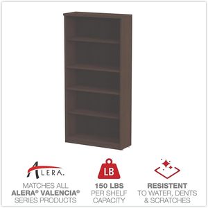 Librería Alera Valencia Series Espresso de cinco estantes, 31.75w x 14d x 64.75h, elegantes estanterías para libros - Product Image 5