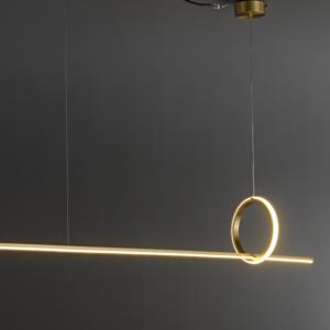 Lustre LED Géométrique Abstrait de Luxe, Suspension Minimaliste en Laiton Doré avec Anneaux et Lignes Entrelacés pour Îlot de Cuisine et Salle à Manger - Product Image 3