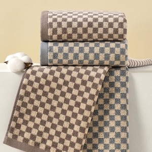 Pure Cotton Yarn Dyed Checkerboard Towels 34x74 Cm Skin Friendly Face Towels Household Use Brown And Gray - Product Image 1