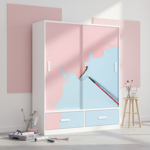 Armario de Acero con Cerradura, Ecológico, Contemporáneo, Duradero y Seguro, con 2 Puertas Corredizas, para Dormitorio de Adolescentes, Fácil de Montar - Product Image 1