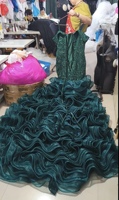 Nouveau tempérament magnifique haute qualité fronde gonflé gâteau jupe queue de poisson Sexy robe de soirée vert foncé