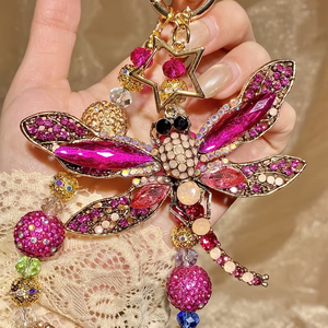 Llavero de Aleación Brillante de Lujo con Libélula y Estrella - Colgante Vibrante Rosa Dorado para Teléfono/Llavero - Regalo Glamuroso para Mujeres - Product Image 1