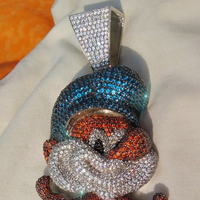 Pendentif personnalisé unisexe en argent 925 plaqué or blanc avec personnages de dessins animés Smurf, serti de moissanite VVS, style rappeur, certifié GRA