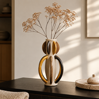 Vase à fleurs en céramique moderne, blanc cassé caramel, motif géométrique en boucle, pour table console, décoration intérieure