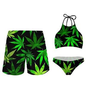 Maillot de bain personnalisé de haute qualité pour couples, imprimé feuilles, 3 pièces, ensemble de bikini, vêtements de plage pour femmes, maillot de bain de fitness pour femmes - Product Image 1