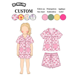 New Trendy Pink Summer Pajamas Girl Button Down Collared Short Sleeve Top & Shorts Loungewear Cotton Sleepwear 2 Piece Pjs Set