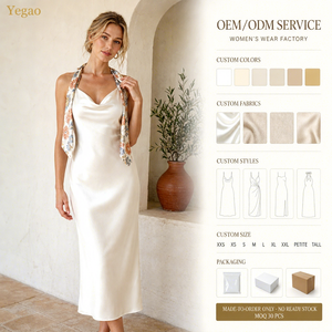 Yegao Elegant Satin <strong>Slip</strong> <strong>Dress</strong> for Women Ivory Cowl Neck Midi Ladies Evening Wholesale Women's Elegant OEM ODM Factory Direct - Product Image 1
