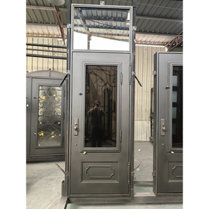 Porte d'entrée double moderne chic design luxe français métal fer forgé sécurité portes d'entrée tempête coupure thermique - Product Image 6