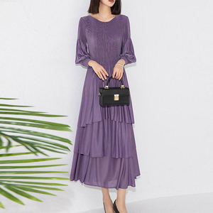 Vestido Maxi Casual de Lujo para Mujer, Estilo Boutique, con Falda Escalonada y Mangas Farol, Plisado Miyake, para Otoño - Product Image 6