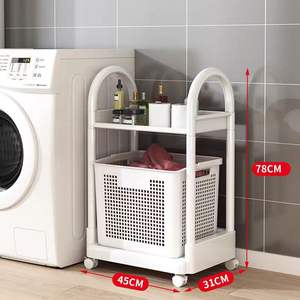 2-stöckiger Wäschekorb-Organizer mit Rollen, Schlanker Wäschesammler für Bad, Küche und Wohnheim, OEM Snap-Fold Kleiderbehälter - Product Image 6