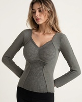 260g Winter Damen Thermo-Langarmshirt Gebürstetes Spandex Antistatisch Warme Basisschicht Gepolsterter BH V-Ausschnitt Unterhemd