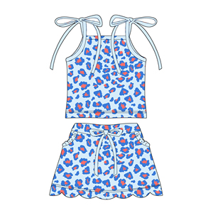 Popolare Completo Estivo Personalizzato per Bambine, Top Senza Maniche con Fiocco e Gonna a Balze, Set Sportivo per Bambine - Product Image 4