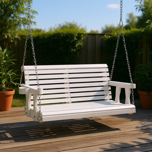 White 2 Person Bench Swing 46 In With <b>Cup</b> Holders Outdoor Patio Furniture Traditional Style <b>Wooden</b> Swing For Garden Deck - Product Image 2