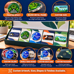Badges de revers en métal époxy imprimés personnalisés pour événements scolaires et d'entreprise avec cadre argenté OEM ODM - Product Image 4