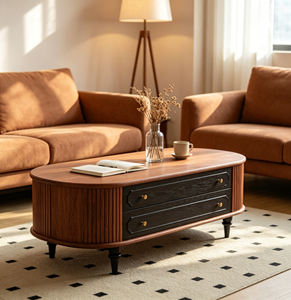 Midcentury Modern Wood Coffee <b>Table</b> with <b>Storage</b> Drawers for Living Room Furniture - Product Image 3