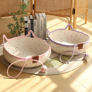 Cestas tejidas de paja para gatos MRY, cama con cojín suave, cesta redonda de mimbre para gatos, nido, cama acogedora antideslizante para gatos y perros pequeños - Product Image 3