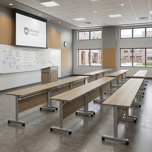 Customize Modern Eco-Friendly Modular School Office Movable Combination <b>Foldable</b> Light Wood Training <b>Desk</b> With Casters XK-008 Fo - Product Image 2