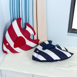 Cute Fish Shaped Throw Pillows Striped Cotton Cover Washable Decorative <b>Cushions</b> <b>For</b> Home Ocean Blue And Red - Product Image 3