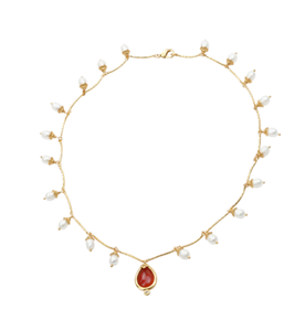 Nuova Collana Elegante con Ciondolo in Cristallo Arancione, Placcata in <span class=keywords><strong>Oro</strong></span> 24K, Gioiello Raffinato in Ottone con Perle per Donna - Product Image 6