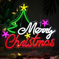 Letrero LED de Neón Personalizado 'Feliz Navidad' - Gráfico de Gorro con Astas en Cursiva Rojo y Blanco |   Luz Decorativa para el Hogar con Control Remoto IP65