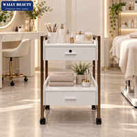 Chariot de Salon de Beauté Blanc, Chariot Utilitaire de Spa, Chariot de Rangement pour Esthéticienne avec 2 Tiroirs, Étagère Ouverte, Verrou et Roues Roulantes