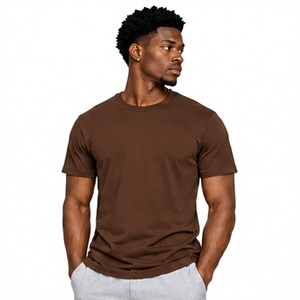 <b>Men's</b> Brown Cotton T-Shirt Regular Fit O-Neck Short Sleeve Casual Solid Color Jersey Knit - Product Image 1
