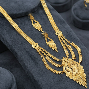 Wholesale 14K 18K 24K Micro Gold Plated Rani Haar <b>Bridal</b> Necklaces & Earrings Set Traditional Floral Design Wedding Jewelry Set - Product Image 1