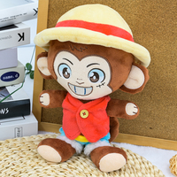 Peluche singe personnalisée de haute qualité, inspirée d'un chapeau de paille et d'un gilet rouge, rembourrage en coton PP, matière peluche super douce
