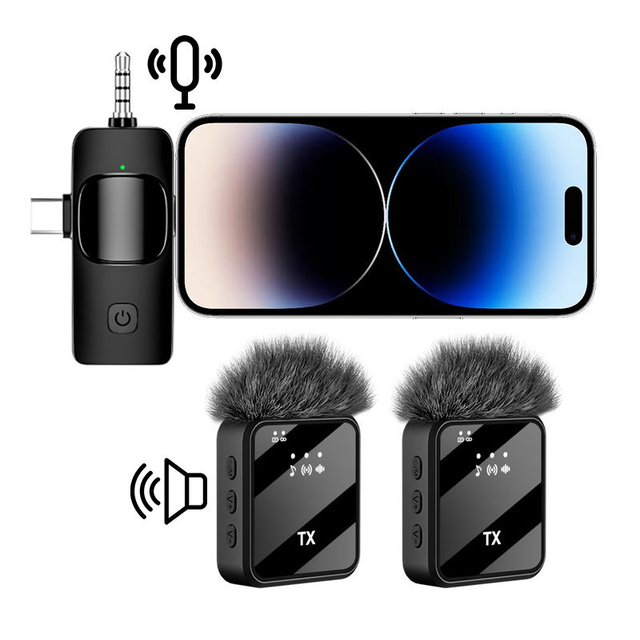 USB Rechargeable 3 in 1 Lapel Tie Mini Wireless Lavalier Microphone Mic Manufacturer Podcast Microphones Mic for Mobile Vlogging