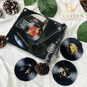 Boîte à musique rétro BRAVION en vinyle avec bras mobile, 3 disques, lecture automatique, aimant de réfrigérateur musical, cadeau personnalisable - Product Image 6