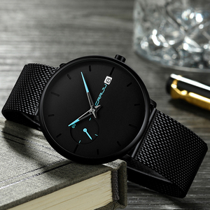 Montres étanches CRRJU avec calendrier pour usage quotidien, bracelet en acier maillé, montre sport pour homme, montre décontractée à la mode avec date - Product Image 4