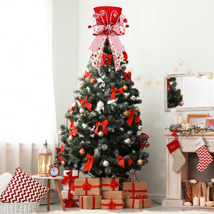 Whimsical Árvore De Natal Chapéu Superior Decorações Chapéu Com Cana De Doces Fita Arco Dobrável Árvore De Natal Topper Chapéu Ornamento - Product Image 2