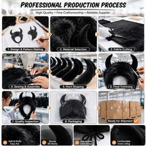 Decoración de Halloween, Gorro de Disfraz de Cabeza de Toro, Color Negro, Peludo, Unisex, Cálido para Invierno, Divertido - Product Image 2