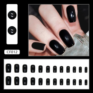 Faux ongles carré<span class=keywords><strong>s</strong></span> noirs brillants à presser, 10 pièces, tendance, couleur unie, noir vif, style européen, pour nail art - Product Image 3