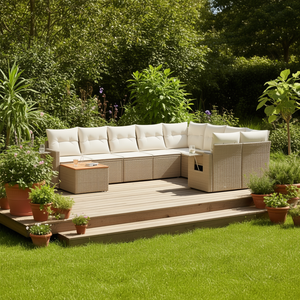 Ensemble de canapés de jardin en rotin PE beige, mobilier d'extérieur avec coussins, design contemporain imperméable - Product Image 2
