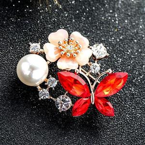 Broche de Concha Marina con Flores, Broches de Cristal para Mujer, Broche de Mariposa, Broche de Perlas de Cristal - Product Image 5
