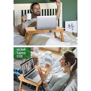 Bamboo Laptop <b>Desk</b> <b>Adjustable</b> Foldable With Drawer Bed Tray For Home <b>Office</b> Use - Product Image 3