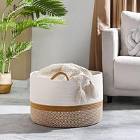 Grand panier de rangement vintage pliable en corde de coton tressée, type sur pied, pour vêtements de bébé, salle de bain, buanderie, armoire