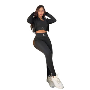 Ensembles de yoga pour femmes, 3 pièces, haut court, leggings longs, veste à manches longues, polyester et coton, vêtements de sport et de fitness - Product Image 4
