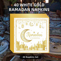 Ensemble de 40 serviettes de table jetables en forme d'arbre du Ramadan, blanches et dorées - Utilisation en intérieur pour les célébrations et la décoration de table