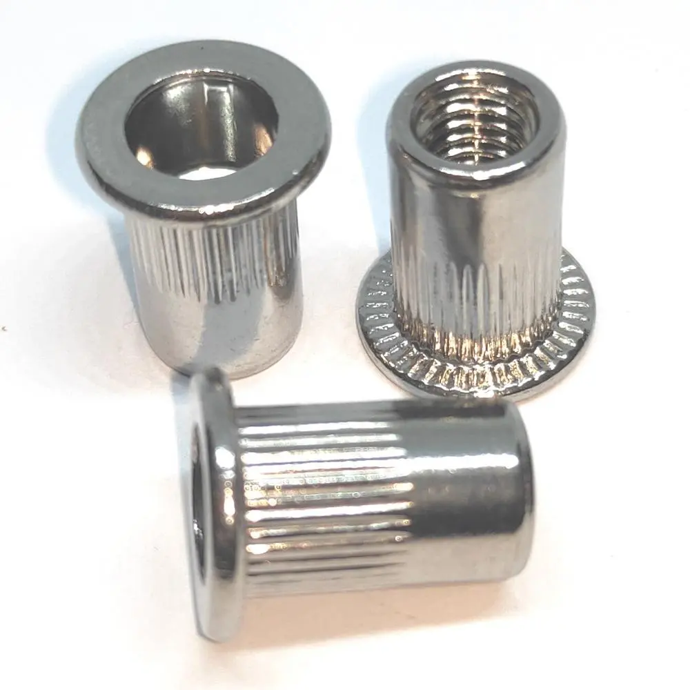 Stainless Steel Insert Nut Flat Head Knurled Body Open End Through Hole Rivet Nut