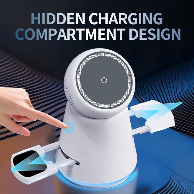 3 1 Magnetic for Wireless Charger Stand LED Ambient Light Dual Motorized Rotating Fast Charging Station for Smart Watch 9V/2A