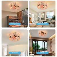 Ventilateur de plafond LED contemporain avec moteur DC, télécommande, cage en rotin et ABS, pour salon, bureau ou salle d'étude, avec douille E27
