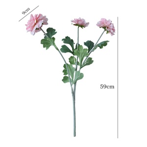 ดอกไม้ประดิษฐ์หรูหรา ดอกโบตั๋น ดอกชบา ทำมือ 3 หัว สำหรับตกแต่งห้องนั่งเล่น โต๊ะอาหาร ใช้เป็นพร็อพถ่ายภาพ - Product Image 4