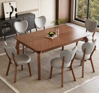 Table et chaises de salle à manger rectangulaires en bois massif noir, idéales pour les salles à manger domestiques, les hôtels, les villas et les appartements