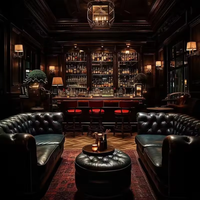 Mobilier de salon industriel vintage Bistro Shisha Cigar Bar Ensemble de canapés Chesterfield 2 places en cuir noir pour restaurant club