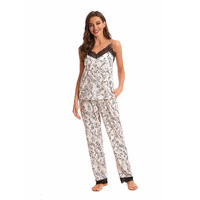Ensemble de pyjama pour femmes, robe à manches longues en polyester et coton, ensemble trois pièces, style européen et américain, vêtements de détente d'automne