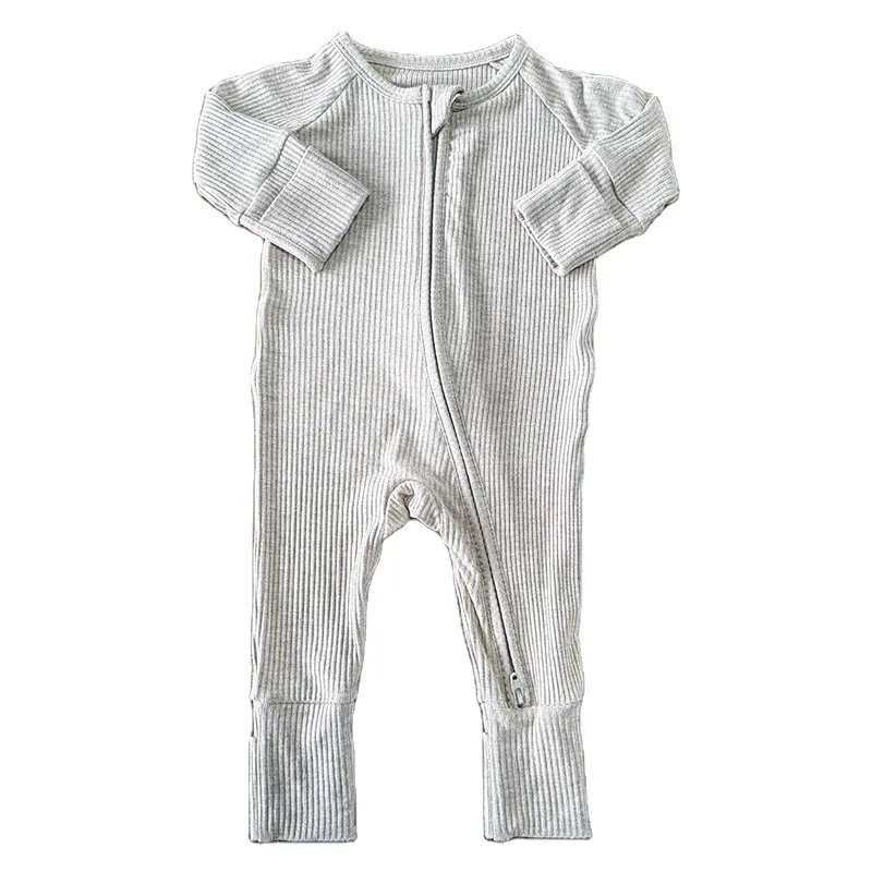 Petite petite classe côtes solides bébé pyjamas grenouillère dormeur enfant en bas âge vêtements de nuit 2 voies fermeture éclair à manches longues bébé convertible barboteuse