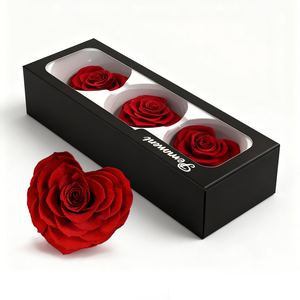 Têtes de roses éternelles en forme de cœur faites à la main, 6,5x6,5 cm, multicolores pour la Saint-Valentin - Product Image 2
