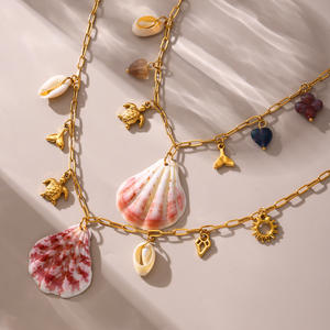 Collier en acier inoxydable tendance pour femmes série marine coquille de pierre naturelle tortue queue de poisson accessoire décontracté pour les vacances à la plage - Product Image 1